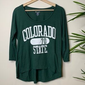 Champion Green White Colorado State Hi Low 3/4 Sleeve Scoopneck Pullover Top Tee
